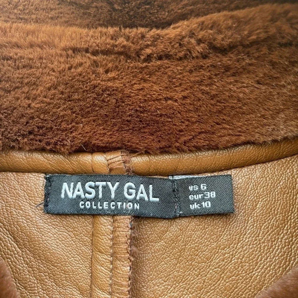 Nasty Gal Motorcycle Jacket 6 Chocolate‎ Brown Teddy Oversized Cropped Faux Fur